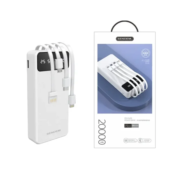 P900-20000mah multifunctional power bank attached with 4 usb cable