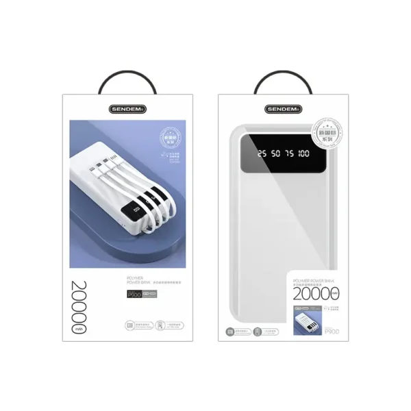 P900-20000mah multifunctional power bank attached with 4 usb cable