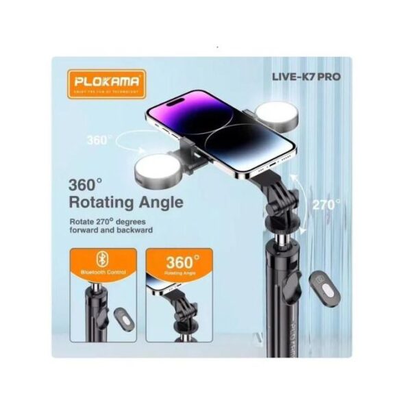 Plokama Live-K7 Pro 110 cm Live Streaming Tripod & Selfie Stick with Dual LED Lights