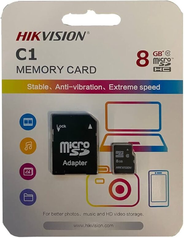 Hikvision C1 8GB microSD Memory Card with Adapter – Original