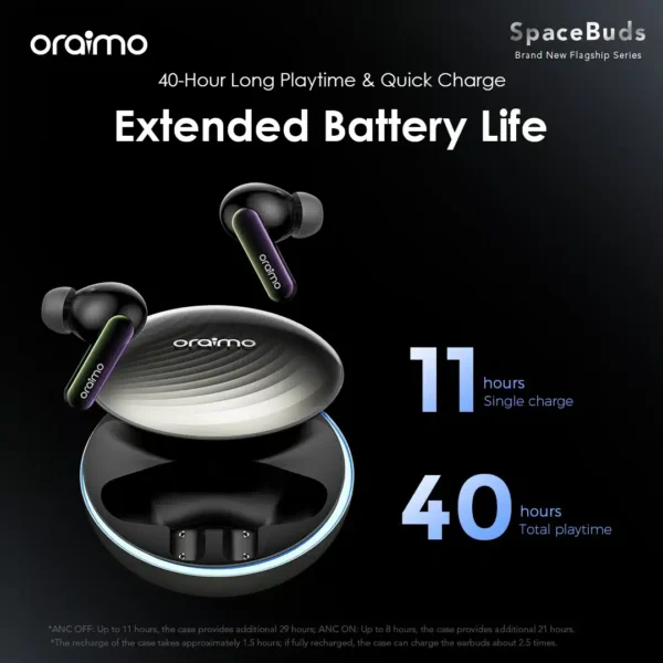 Oraimo SpaceBuds Hybrid ANC OTW-630 (Space Grey, 50dB Noise Cancellation)