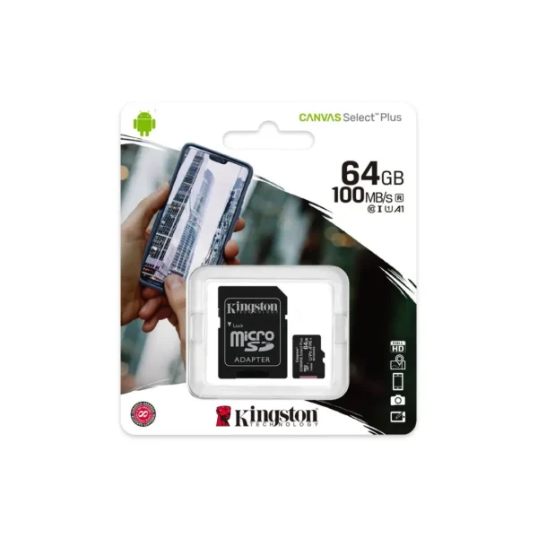 Kingston Canvas Select Plus 64GB microSD Card with Adapter – Original, 1-Year Warranty