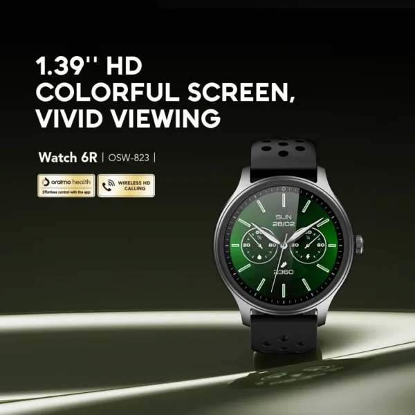 Oraimo Watch 6R Smartwatch 1.39″ HD | Heart Rate & SpO₂ | IP68 | Black