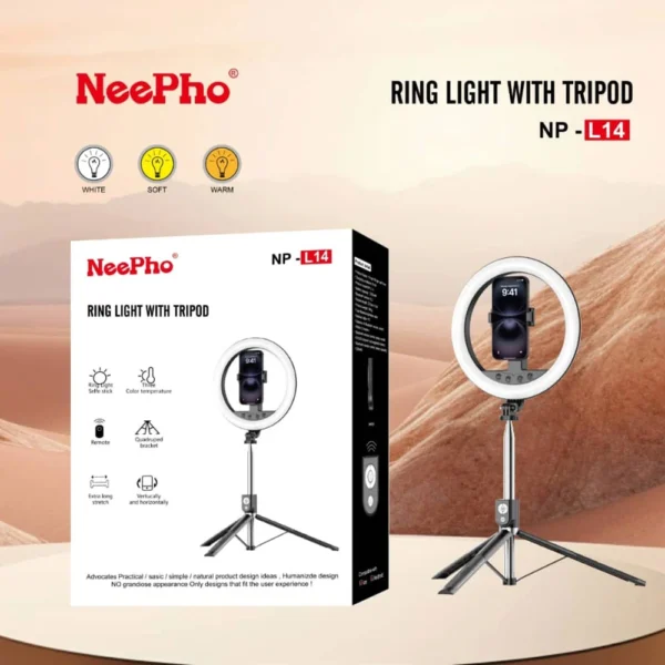 NeePho NP-L14 10-Inch Ring Light with Tripod & Bluetooth Remote – Best Ring Light for Photography and Live Streaming 2025