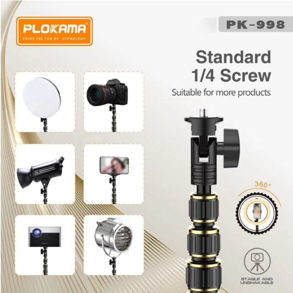 PLOKAMA PK-998 Tripod Stand for Mobile Phones and Cameras | Lightweight Adjustable Stand