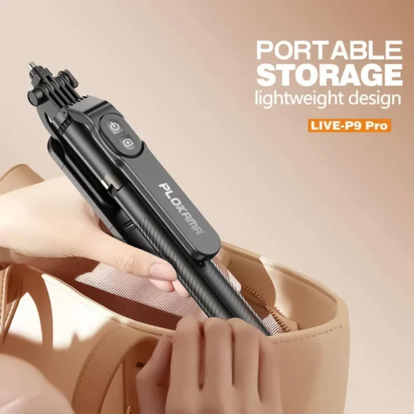 Plokama LIVE-P9 Pro Tripod Stand with LED Light & Bluetooth Remote – 1700mm |