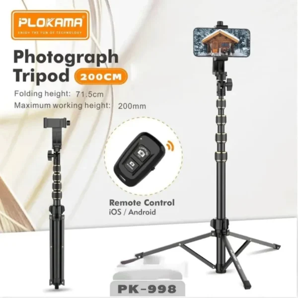 PLOKAMA PK-998 Tripod Stand for Mobile Phones and Cameras | Lightweight Adjustable Stand