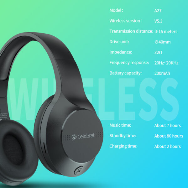 Celebrat A27 Wireless Bluetooth Stereo Headphones – HiFi Sound & Long Battery Life