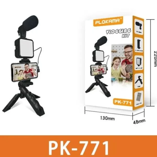 Plokama PK-771 Mobile Video Recording Kit – Microphone, LED Light, Tripod & Bluetooth Remote – Best Price in Egypt