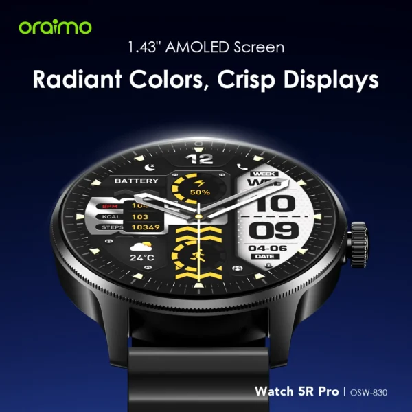 Oraimo Watch 5R Pro – AMOLED Smart Watch – Black