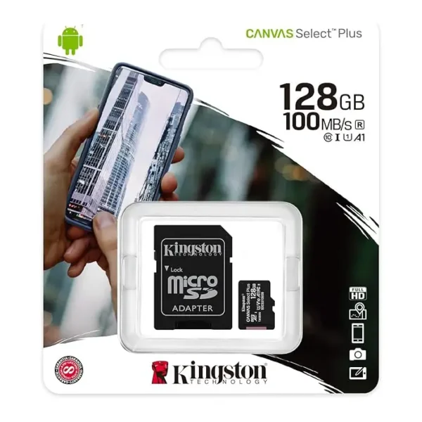 Kingston Canvas Select Plus 128GB microSD Card with Adapter – Original, 1-Year Warranty