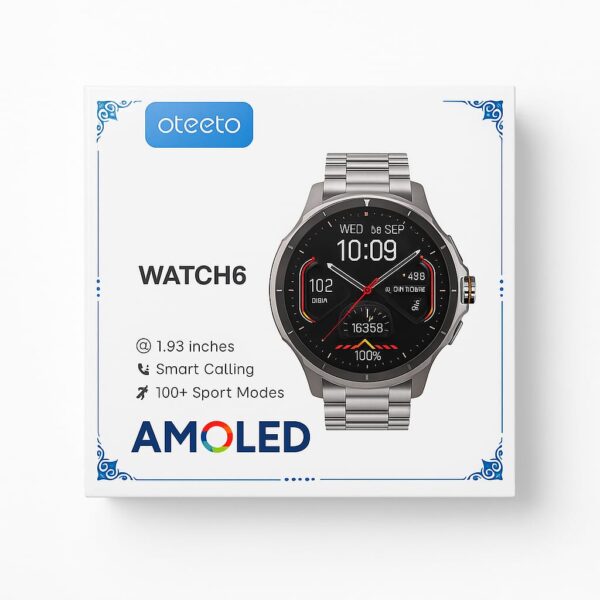 Oteeto Watch 6 Smartwatch – 1.93″ AMOLED Display, Bluetooth Calling, 100+ Sports Modes, IP68 Waterproof