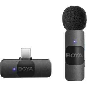 BOYA BY-V10 USB-C Wireless Lavalier Microphone for Mobile – Noise Reduction, 50m Range