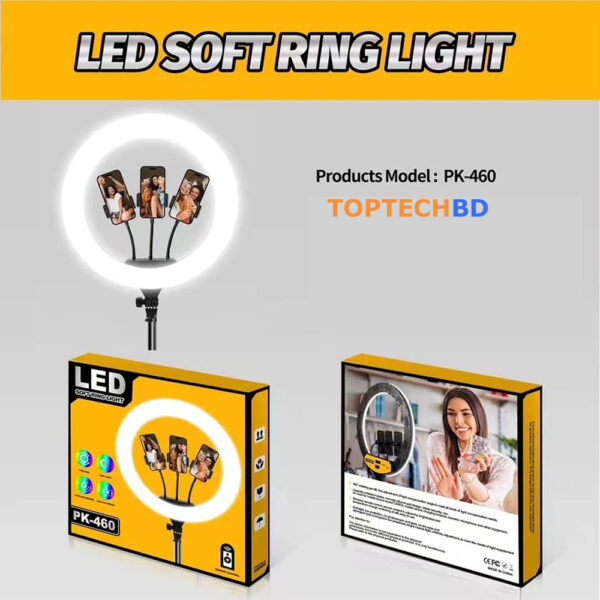 PK-460 Ring Light with Remote – 3 Phone Holders, Soft LED Light for Content Creation & Live Streaming