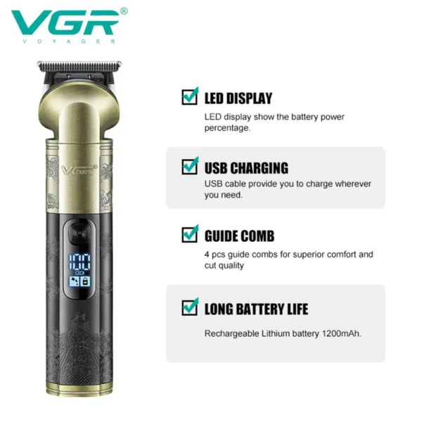 VGR V-296 Professional Hair Trimmer 1200mAh LCD Display – Best Price in Egypt